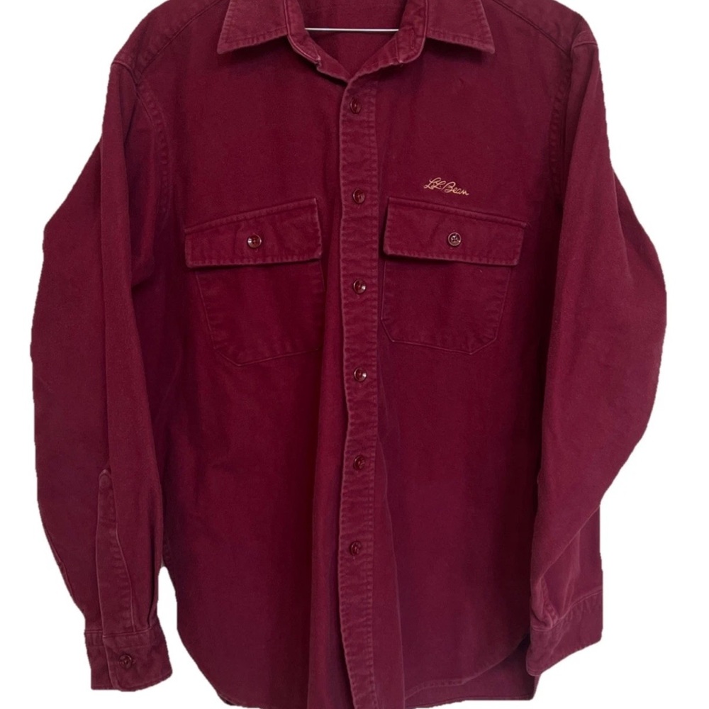 Vintage LL Bean Mens L 16.5 Chamois Cloth Burgundy Wine Shirt Made In USA Soft